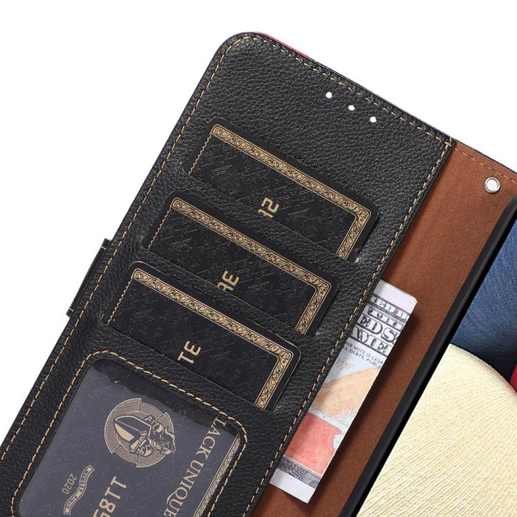 Funda de cuero con textura de lichi KHAZNEH RFID para Samsung Galaxy XCover7 Pro (negra)