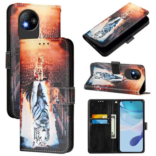 Funda de Cuero para ZTE Blade A35 Lite A35 Core con Diseño de Gatos y Tigres