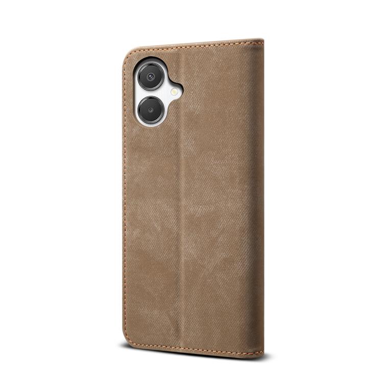 Funda de cuero con tapa horizontal y textura vaquera para Samsung Galaxy A07 4G (caqui)