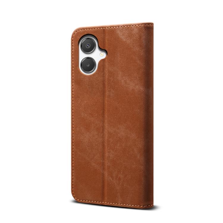 Funda de cuero con tapa horizontal y textura vaquera para Samsung Galaxy A07 4G (marrón)
