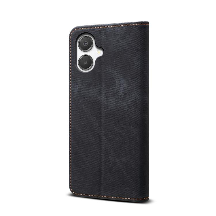 Funda de cuero con tapa horizontal y textura vaquera para Samsung Galaxy A07 4G (negro)