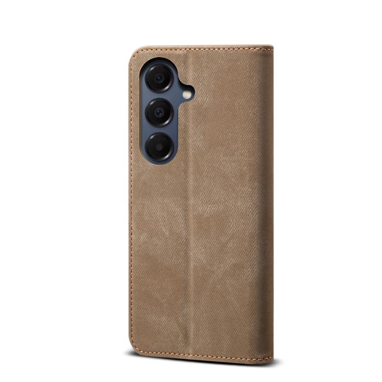 Funda de cuero con tapa horizontal y textura vaquera para Samsung Galaxy A17 5G (caqui)