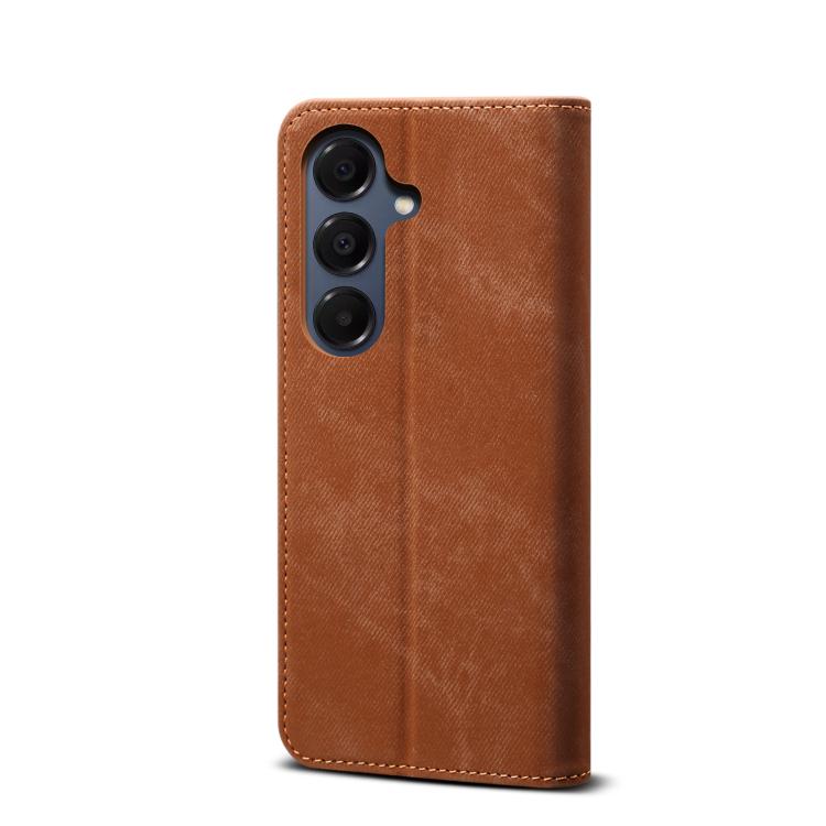 Funda de cuero con tapa horizontal y textura vaquera para Samsung Galaxy A17 5G (marrón)