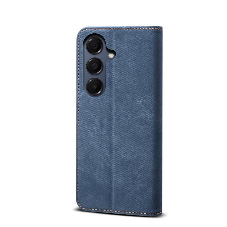 Funda de cuero con tapa horizontal y textura vaquera para Samsung Galaxy A17 5G (azul)