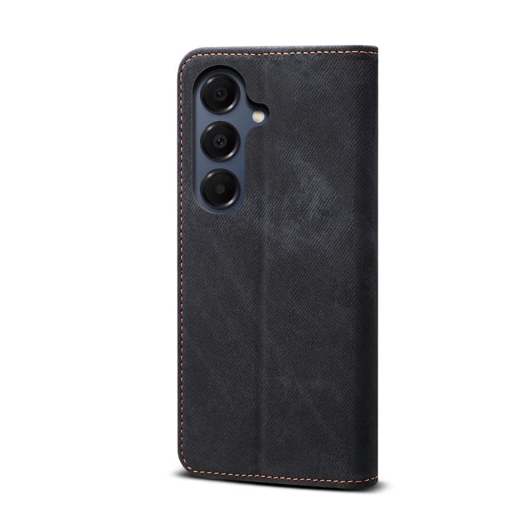 Funda de cuero con tapa horizontal y textura vaquera para Samsung Galaxy A17 5G (negro)