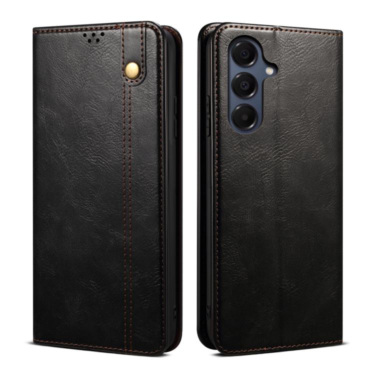 Funda de cuero con textura Crazy Horse y cera de aceite para Samsung Galaxy A17 5G (negra)