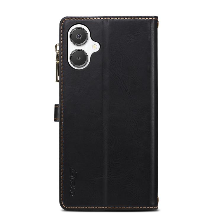 Funda de cuero RFID con cremallera y cordón para Samsung Galaxy A07 4G ESEBLE Star Series (negro)