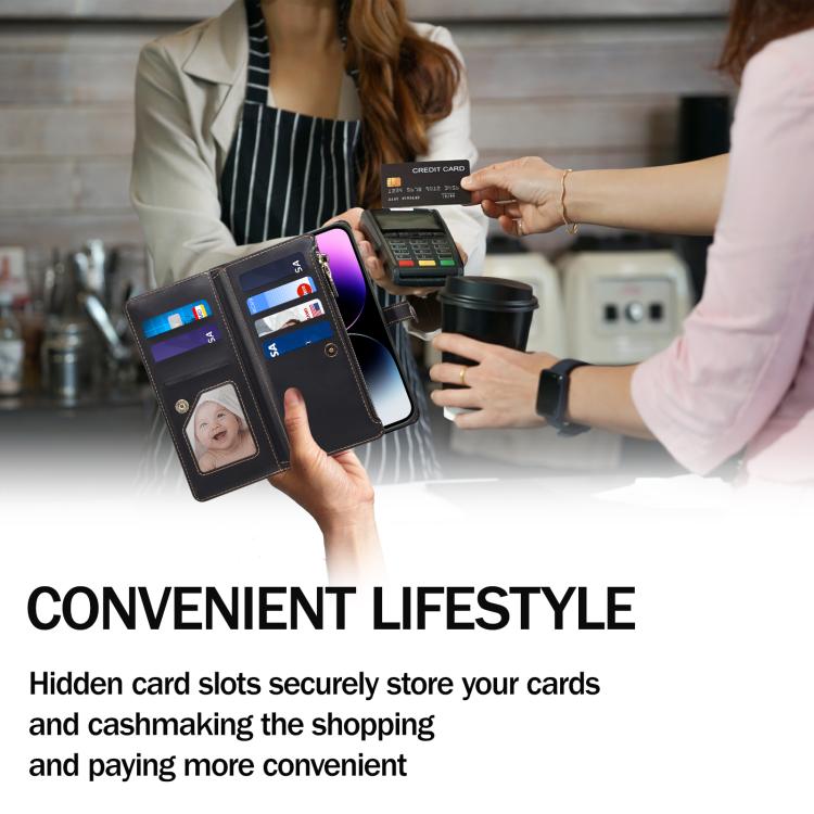 Funda de cuero RFID con cremallera y cordón para Samsung Galaxy A07 4G ESEBLE Star Series (negro)