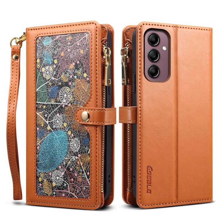 Funda de cuero RFID con cremallera y cordón ESEBLE Star Series para Samsung Galaxy A17 5G (marrón)