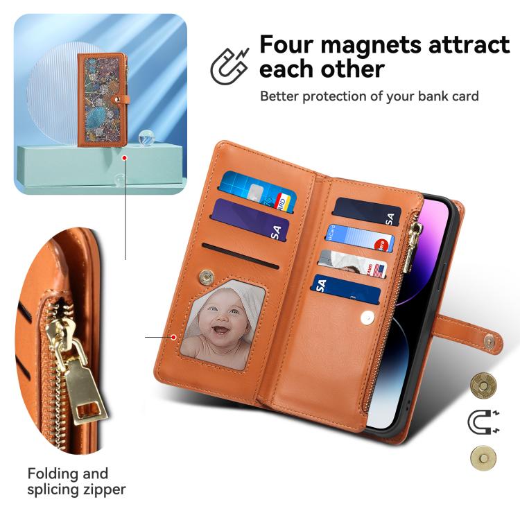 Funda de cuero RFID con cremallera y cordón ESEBLE Star Series para Samsung Galaxy A17 5G (marrón)