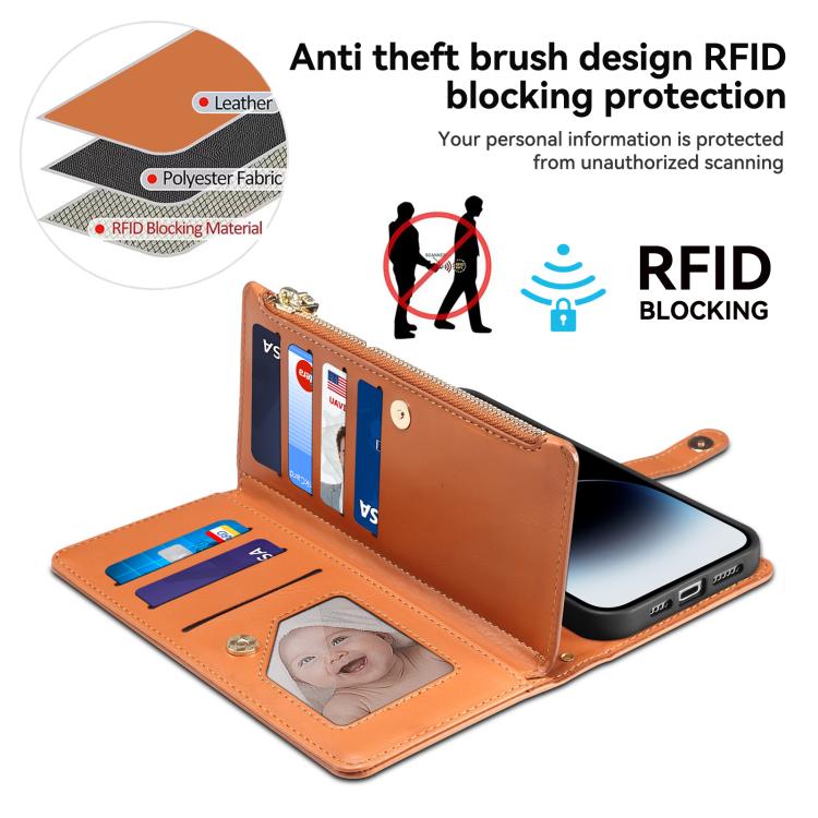 Funda de cuero RFID con cremallera y cordón ESEBLE Star Series para Samsung Galaxy A17 5G (marrón)