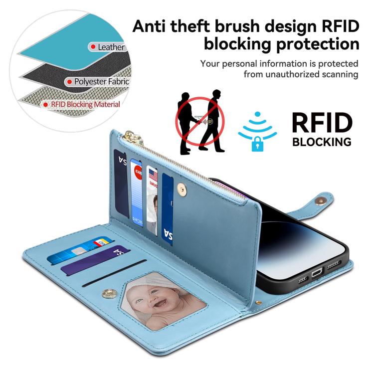 Funda de cuero RFID con cremallera y cordón ESEBLE Star Series para Samsung Galaxy A17 5G (azul)