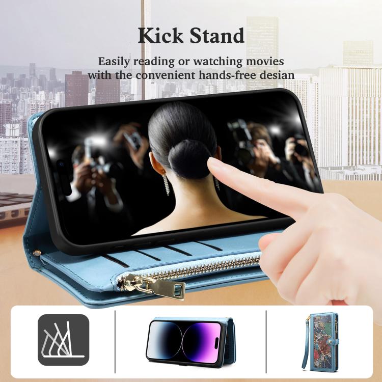 Funda de cuero RFID con cremallera y cordón ESEBLE Star Series para Samsung Galaxy A17 5G (azul)