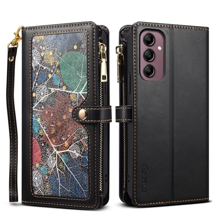 Funda de cuero RFID con cremallera y cordón para Samsung Galaxy A17 5G ESEBLE Star Series (negro)