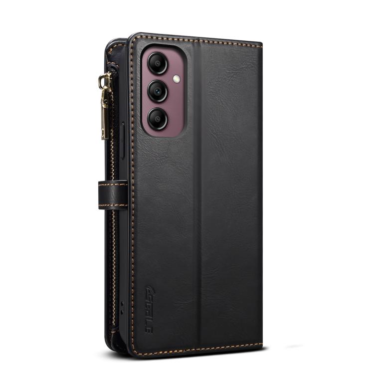Funda de cuero RFID con cremallera y cordón para Samsung Galaxy A17 5G ESEBLE Star Series (negro)