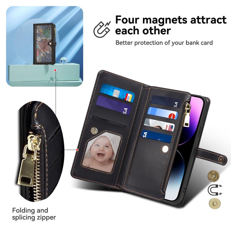 Funda de cuero RFID con cremallera y cordón para Samsung Galaxy A17 5G ESEBLE Star Series (negro)