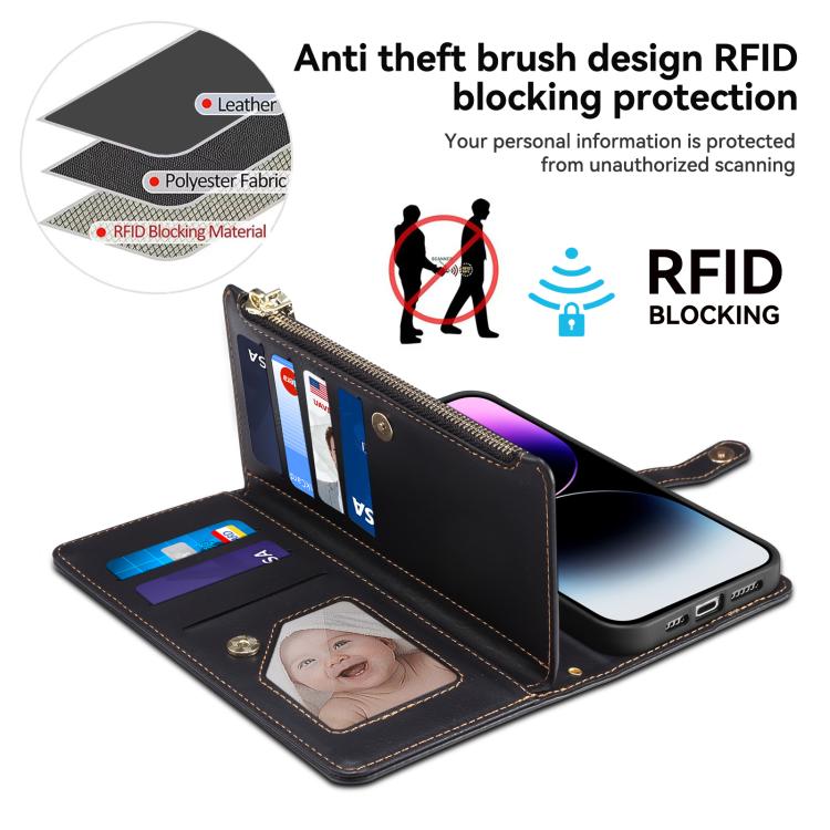 Funda de cuero RFID con cremallera y cordón para Samsung Galaxy A17 5G ESEBLE Star Series (negro)