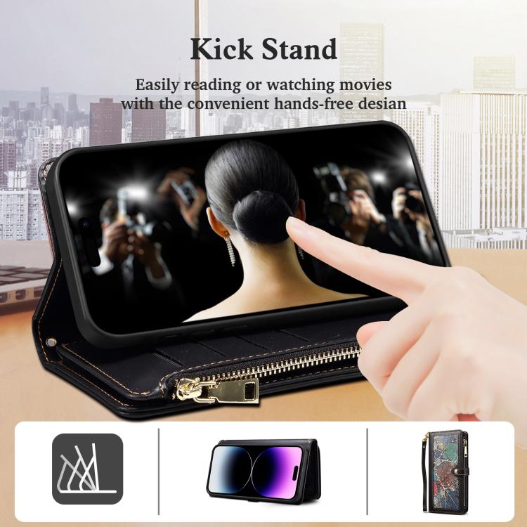 Funda de cuero RFID con cremallera y cordón para Samsung Galaxy A17 5G ESEBLE Star Series (negro)