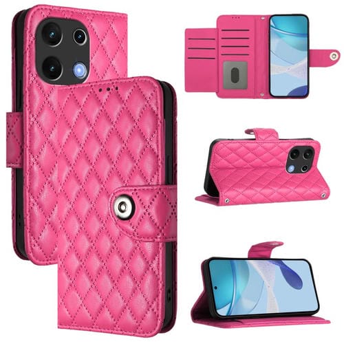 Funda de Cuero con Tapa y Textura Rómbica para Teléfono Umidigi Note 100 con Cordón (Rosa y Rojo)