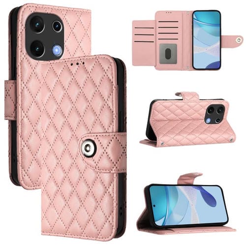 Funda de Cuero con Tapa y Textura Rombal para Umidigi Note 100 con Cordón (Rosa Coral)