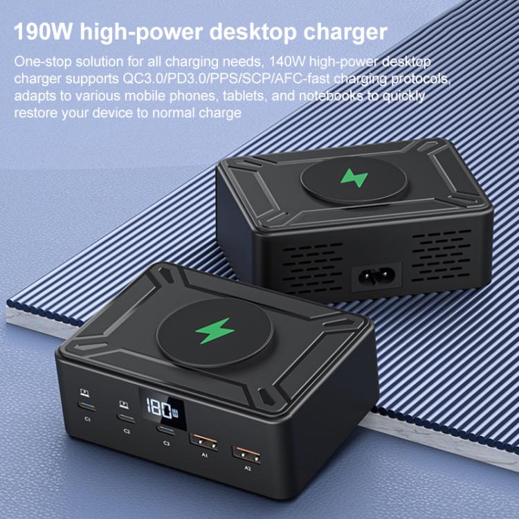 Pantalla Led 190 W Cargador Multipuerto 3 Tipo C 2 Usb Carga Inalámbrica Qi (Enchufe Reino Unido)