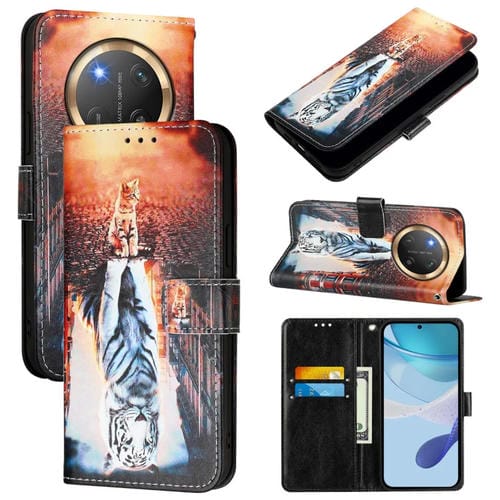 Funda de Cuero para Honor X9C 5G con Patrón de Gatos y Tigres (Colores)