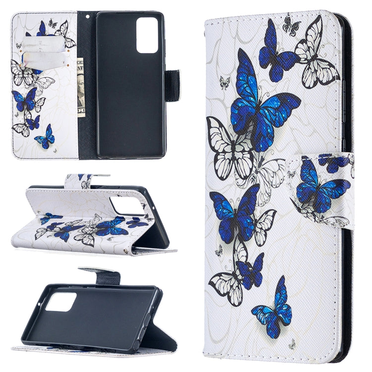 Estuche de Cuero Samsung Galaxy Note20 Abatible Horizontal con Soporte y Ranuras para Tarjetas (Mariposas)