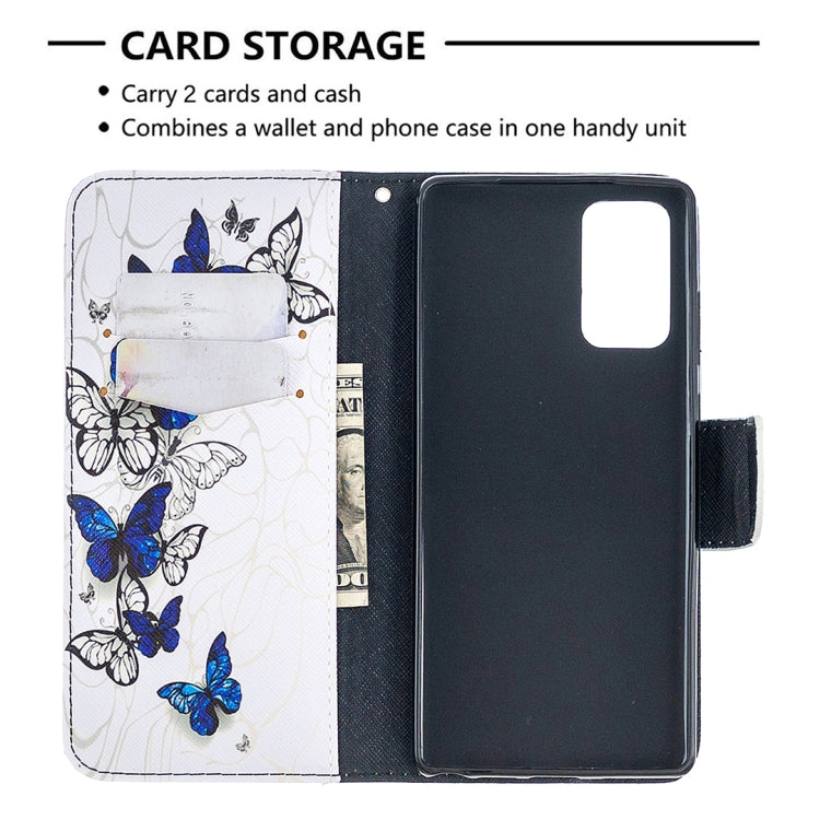 Estuche de Cuero Samsung Galaxy Note20 Abatible Horizontal con Soporte y Ranuras para Tarjetas (Mariposas)