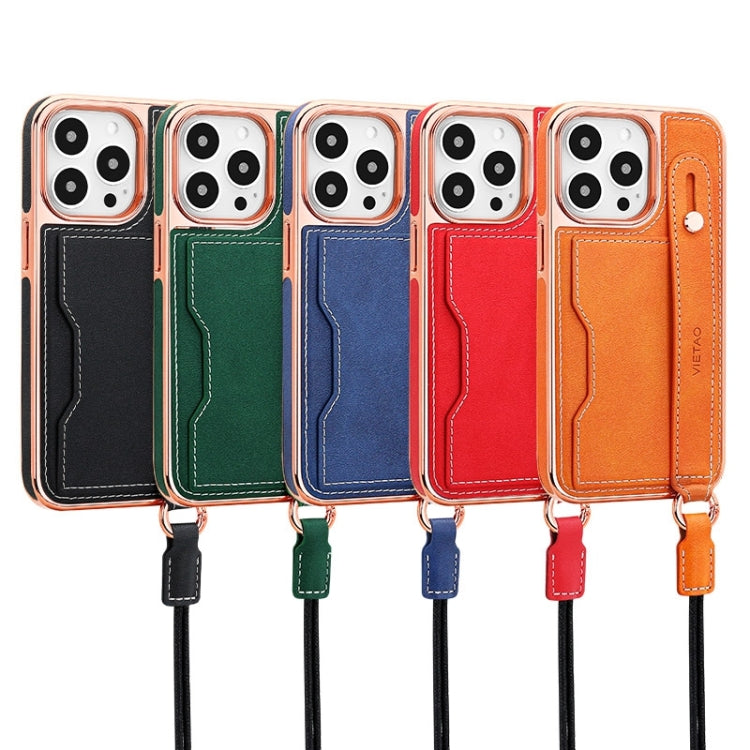 Funda para Teléfono Vietao iPhone 16 Pro con Ranura para Tarjeta y Correa para la Muñeca (Negra)