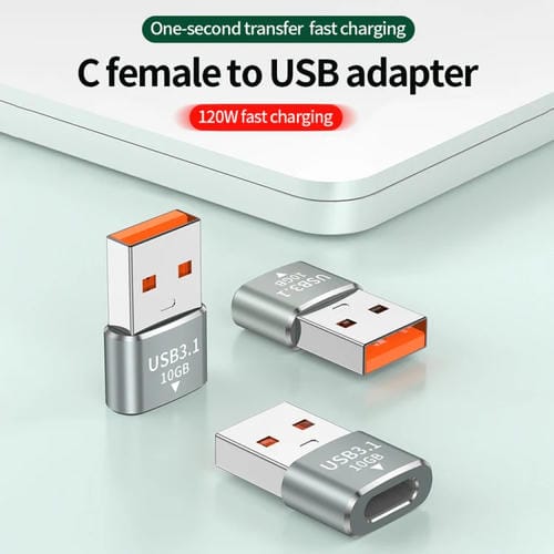 Adaptador Mini OTG USB 3.1 Macho A a USB-C Hembra 120 W 10 Gbps (Plateado)