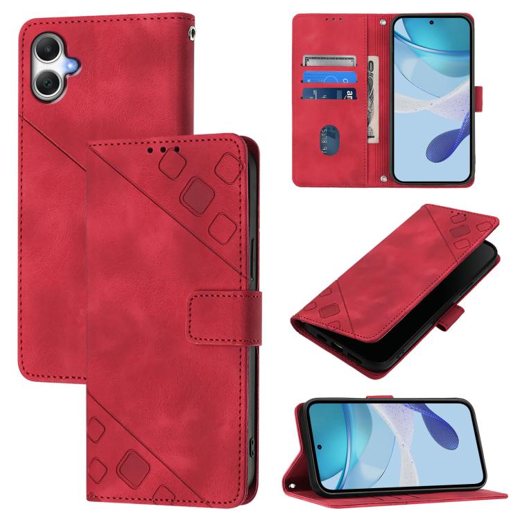 Funda de piel con relieve para Samsung Galaxy A07 4G (roja)