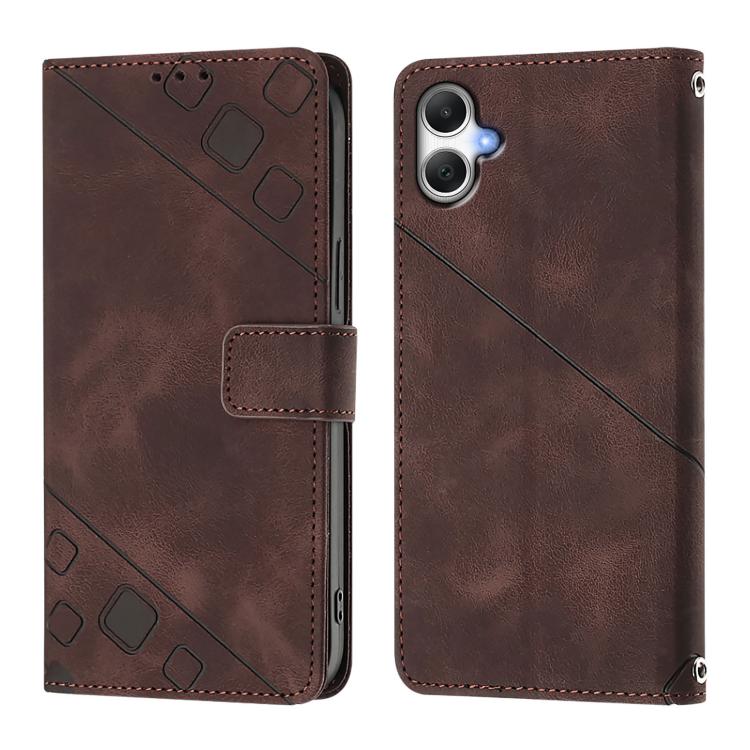 Funda de piel con relieve para Samsung Galaxy A07 4G (marrón)