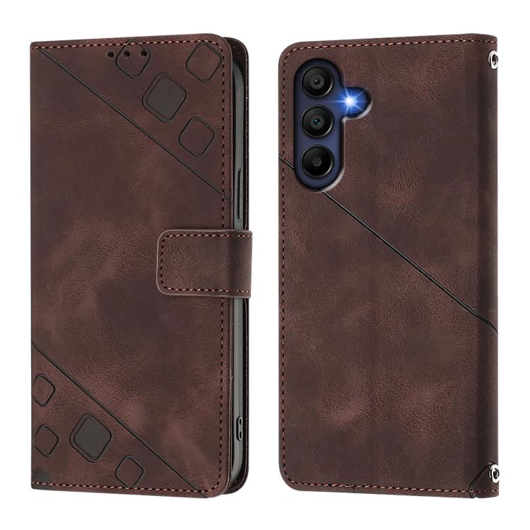 Funda de piel con relieve para Samsung Galaxy A17 5G (marrón)