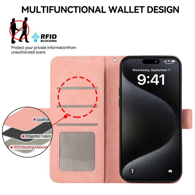 Funda de cuero magnético ABEEL con protección RFID para Samsung Galaxy A17 5G (rosa)