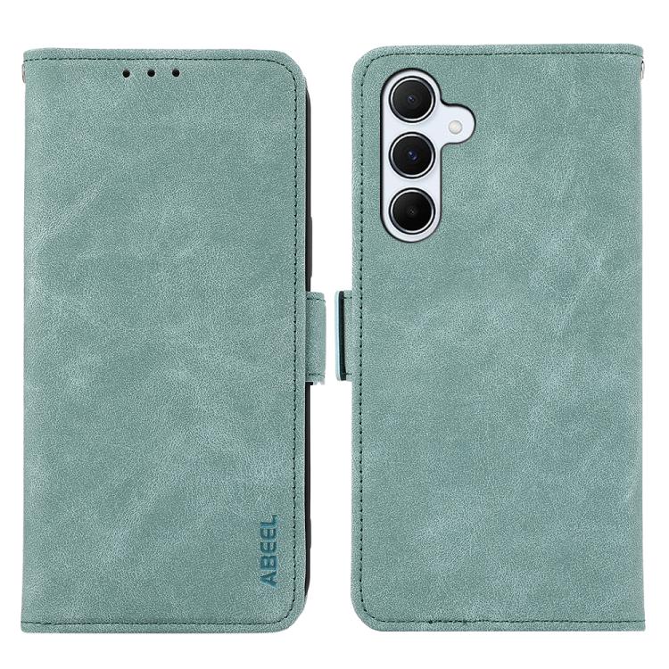 Funda de cuero magnético ABEEL con protección RFID para Samsung Galaxy A17 5G (cian)