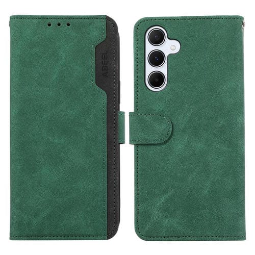 Funda de cuero con bloqueo de color ABEEL para Samsung Galaxy A17 5G (verde-negro)