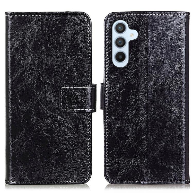 Funda de cuero con textura retro de caballo loco para Samsung Galaxy A17 5G (negra)