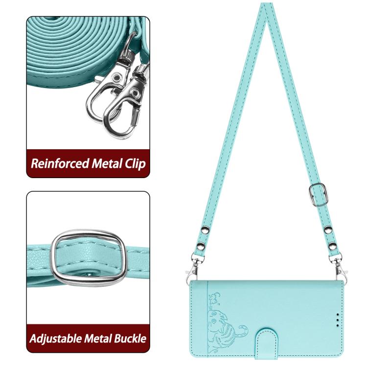Funda de cuero RFID con estampado de gato y rata para Samsung Galaxy A07 4G, con cordón (verde menta)