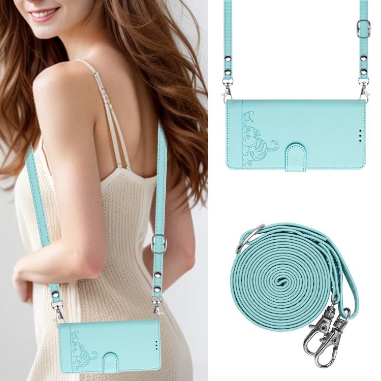 Funda de cuero RFID con estampado de gato y rata para Samsung Galaxy A07 4G, con cordón (verde menta)