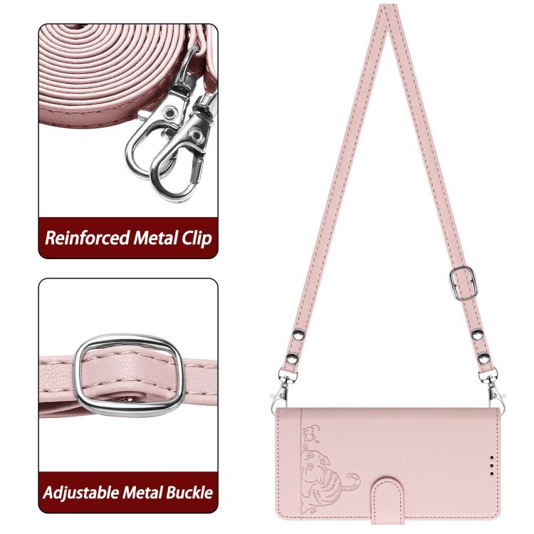 Funda de cuero RFID con estampado de gato y rata para Samsung Galaxy A17 5G, con cordón (rosa)