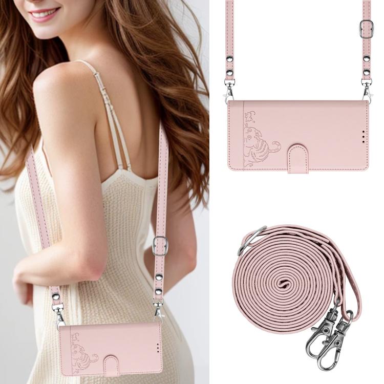 Funda de cuero RFID con estampado de gato y rata para Samsung Galaxy A17 5G, con cordón (rosa)