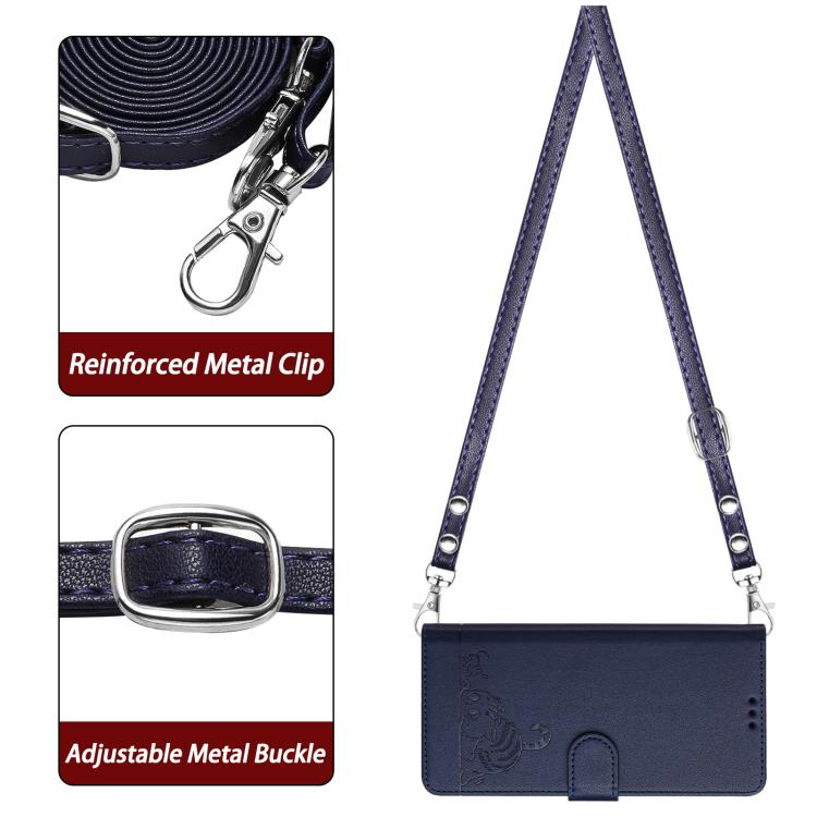 Funda de cuero RFID con estampado de gato y rata para Samsung Galaxy A17 5G, con cordón (azul)