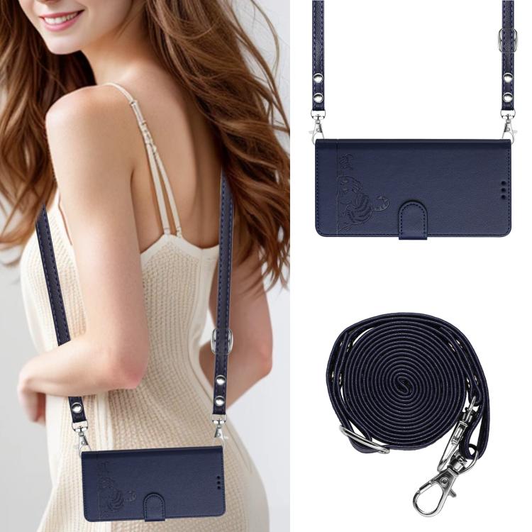 Funda de cuero RFID con estampado de gato y rata para Samsung Galaxy A17 5G, con cordón (azul)