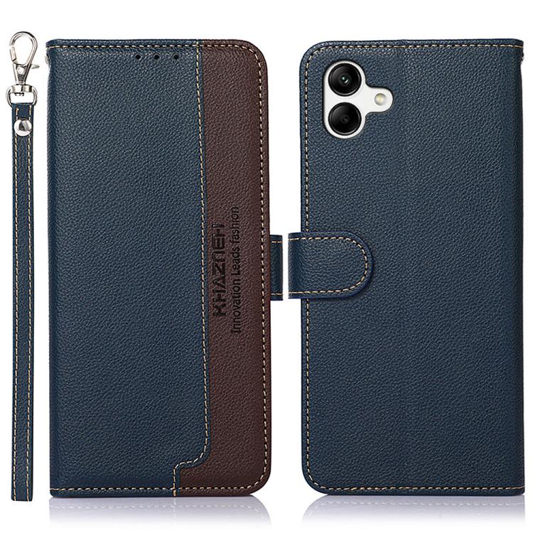 Funda de cuero con textura de lichi KHAZNEH RFID para Samsung Galaxy A07 5G (azul)