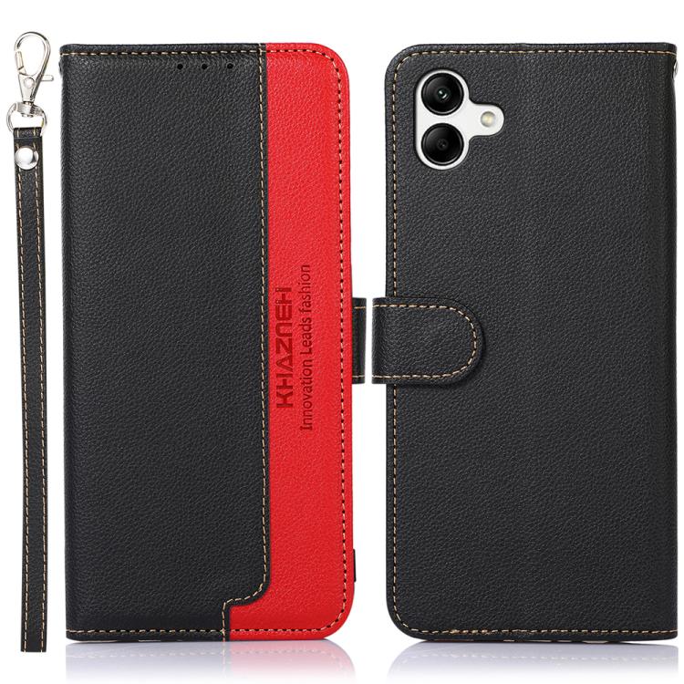 Funda de cuero con textura de lichi KHAZNEH RFID para Samsung Galaxy A07 5G (negra)