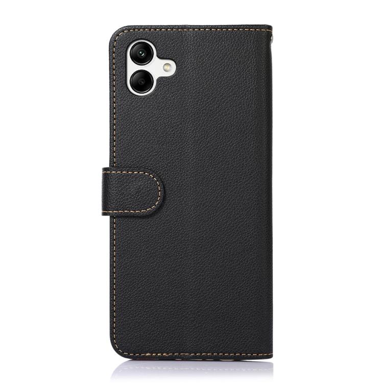 Funda de cuero con textura de lichi KHAZNEH RFID para Samsung Galaxy A07 5G (negra)