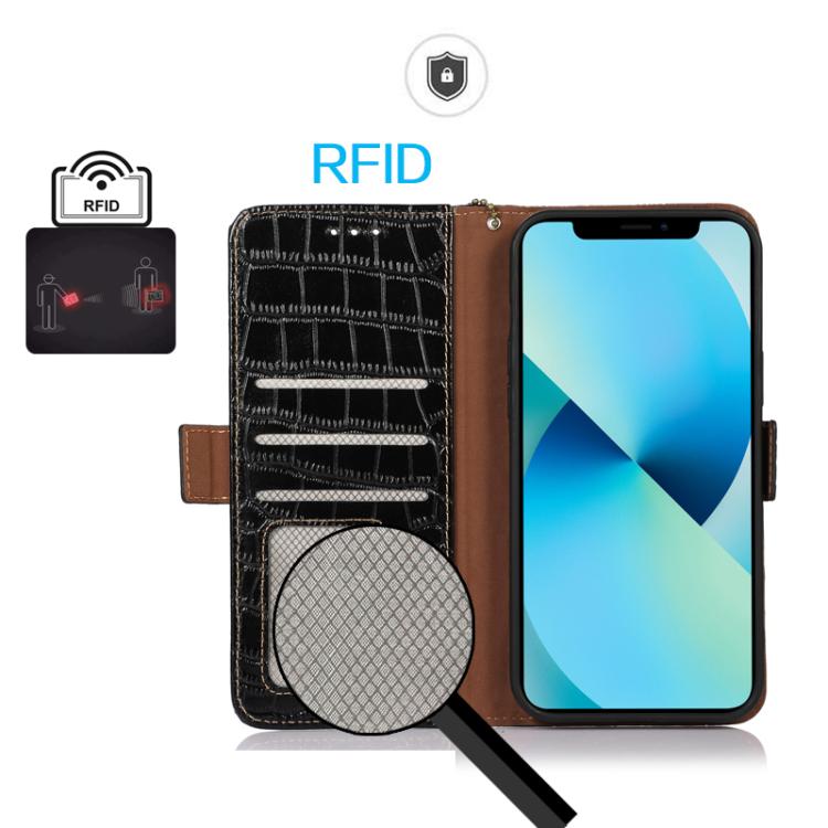 Funda de piel de vacuno con capa superior de cocodrilo para Samsung Galaxy A17 5G (negra)