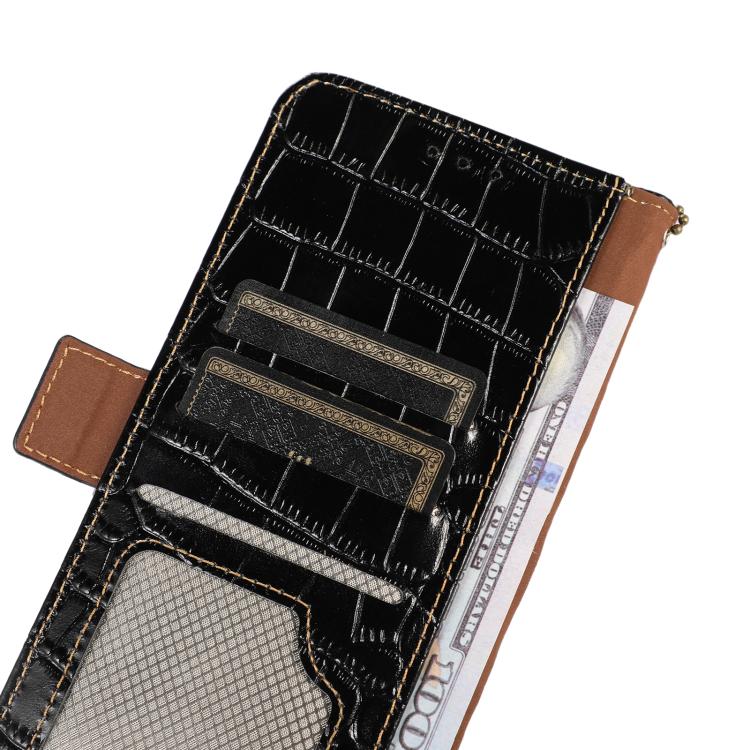 Funda de piel de vacuno con capa superior de cocodrilo para Samsung Galaxy A17 5G (negra)