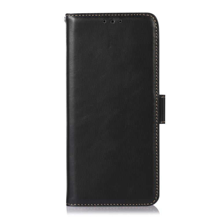Funda magnética de cuero genuino con textura Crazy Horse RFID para Samsung Galaxy A17 5G (negra)