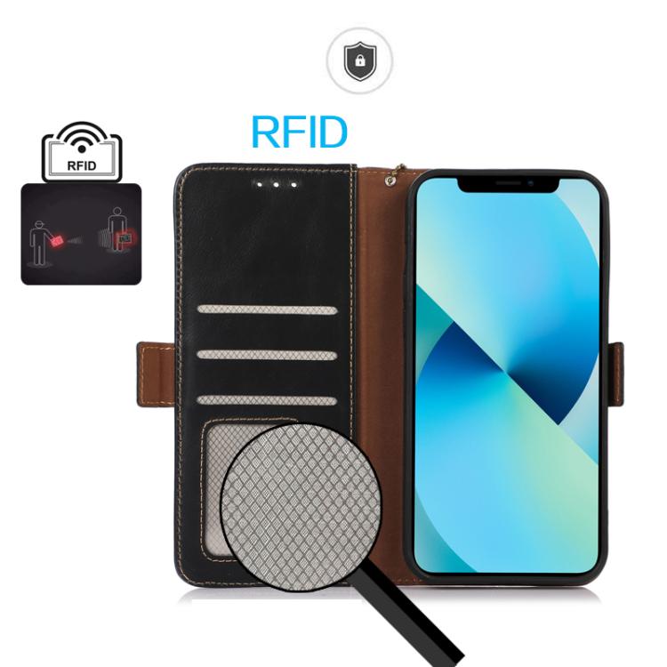 Funda magnética de cuero genuino con textura Crazy Horse RFID para Samsung Galaxy A17 5G (negra)